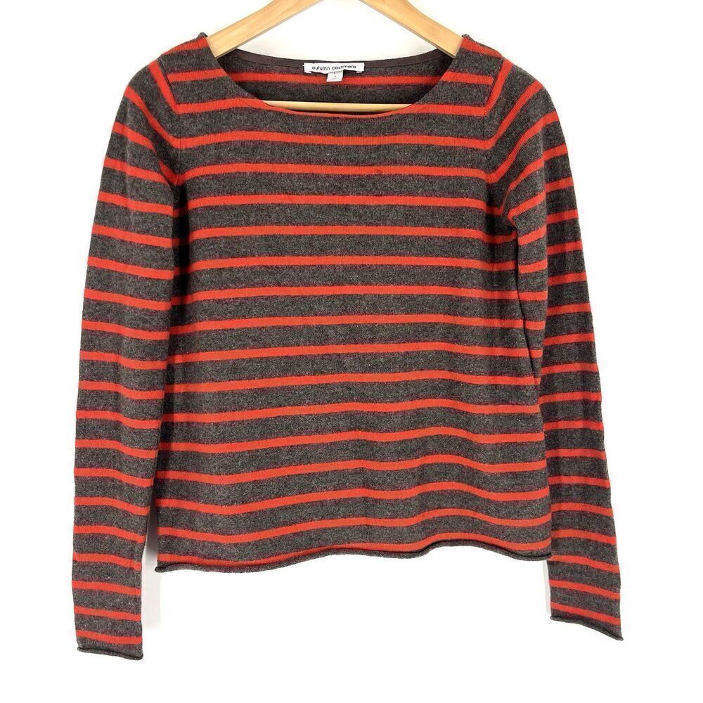Autumn Cashmere Sweater Small Womens Red Gray Cashmere Quiet Luxury Striped Knit